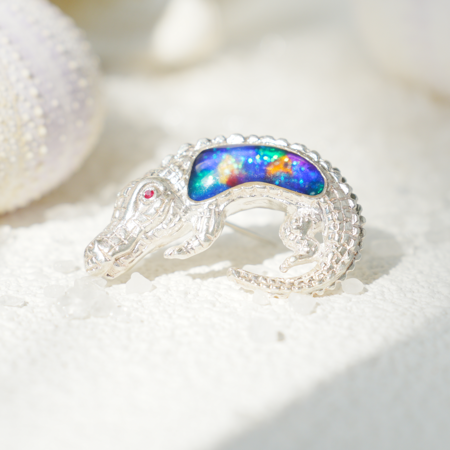 925 Silver Crocodile Pendant Brooch | Enamel Totem Jewelry | Gift for Him or Her