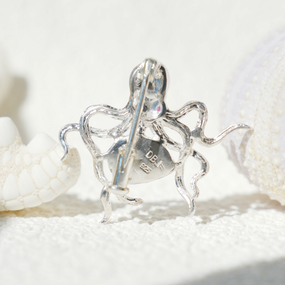 925 Silver Octopus Pendant Brooch | Enamel Ocean Jewelry | Gift for Sea Lovers & Her