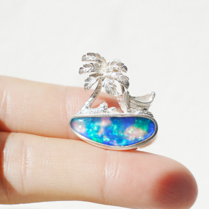 Tropical Palm Beach Pendant Brooch | 925 Silver Enamel Jewelry | Summer Gift for Her