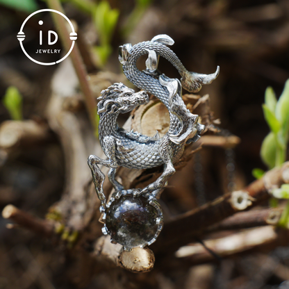 Ghost Quartz Dragon Pendant in 925 Silver · Gothic Fantasy Necklace for Women · Talisman Jewelry · Gift Idea Birthday Christmas