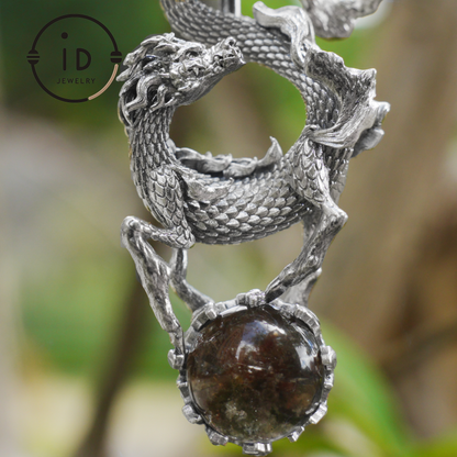 Ghost Quartz Dragon Pendant in 925 Silver · Gothic Fantasy Necklace for Women · Talisman Jewelry · Gift Idea Birthday Christmas