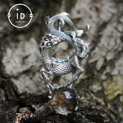 Ghost Quartz Dragon Pendant in 925 Silver · Gothic Fantasy Necklace for Women · Talisman Jewelry · Gift Idea Birthday Christmas