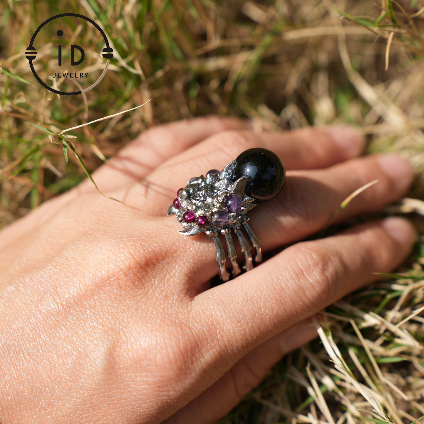Handmade Gothic spider open ring, agate magic silver ring, mysterious personality jewelry, unique retro style, unisex gift