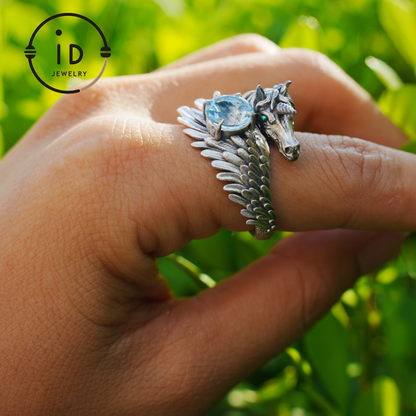 Hand-Carved Mystical Creature Ring | Magical Guardian of Inner Light | Dream Totem Fantasy Jewelry | Symbol of Imagination and Spirit