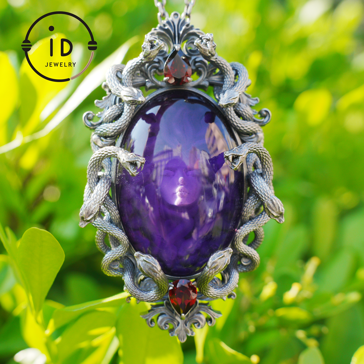 Hand-Carved Medusa Amethyst Pendant | Raised Serpent Frame in 925 Sterling Silver | Gothic Talisman for Powerful Self-Empowerment