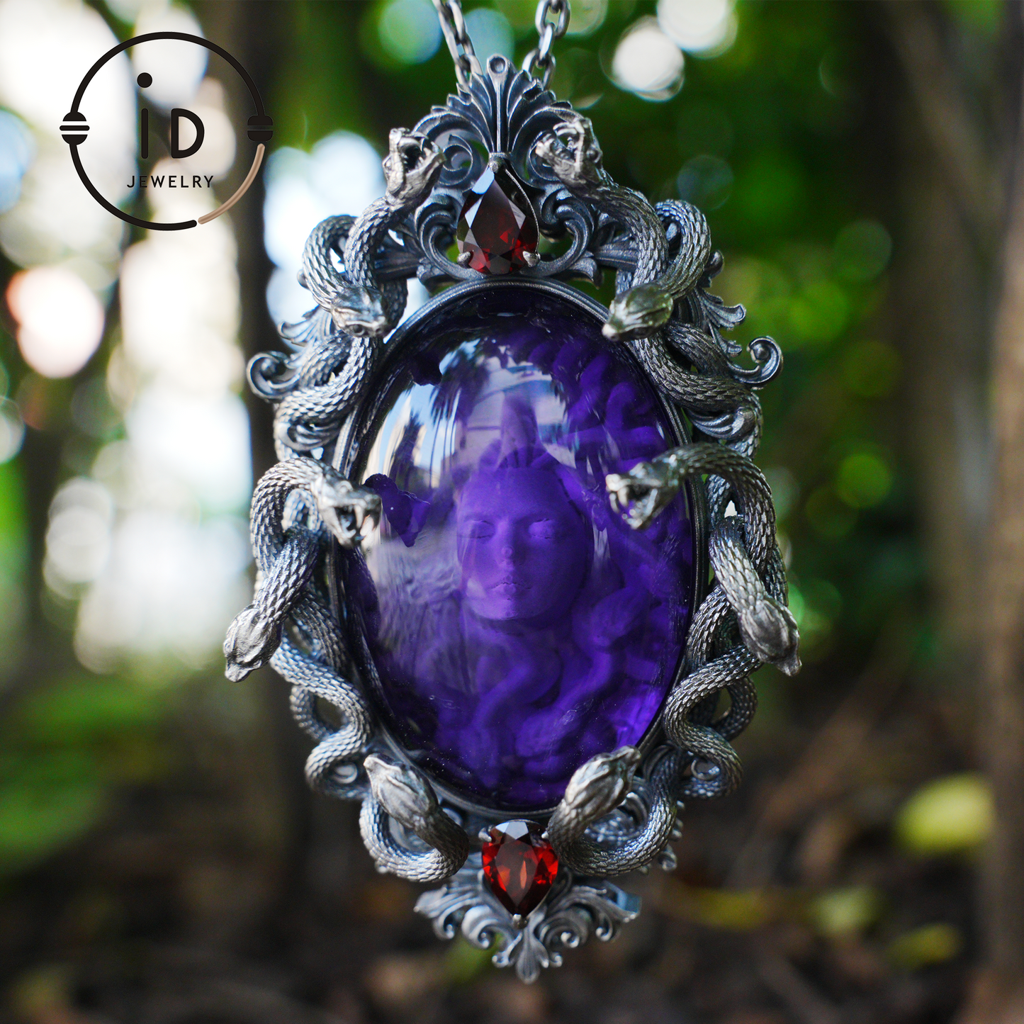 Hand-Carved Medusa Amethyst Pendant | Raised Serpent Frame in 925 Sterling Silver | Gothic Talisman for Powerful Self-Empowerment
