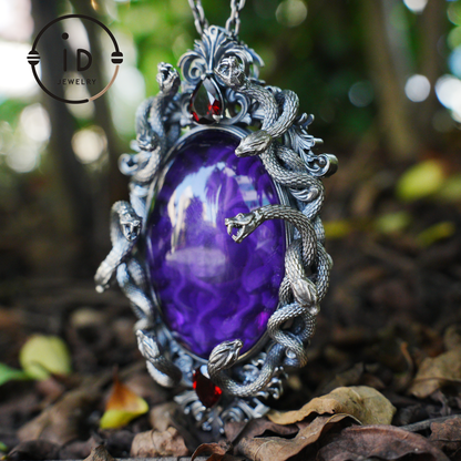 Hand-Carved Medusa Amethyst Pendant | Raised Serpent Frame in 925 Sterling Silver | Gothic Talisman for Powerful Self-Empowerment