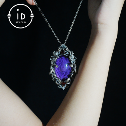 Hand-Carved Medusa Amethyst Pendant | Raised Serpent Frame in 925 Sterling Silver | Gothic Talisman for Powerful Self-Empowerment