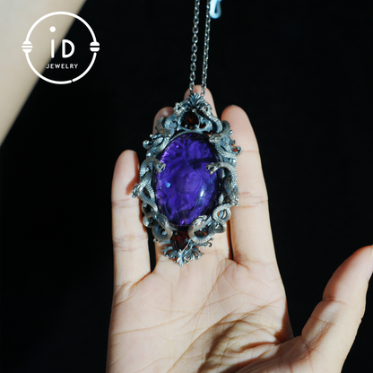 Hand-Carved Medusa Amethyst Pendant | Raised Serpent Frame in 925 Sterling Silver | Gothic Talisman for Powerful Self-Empowerment