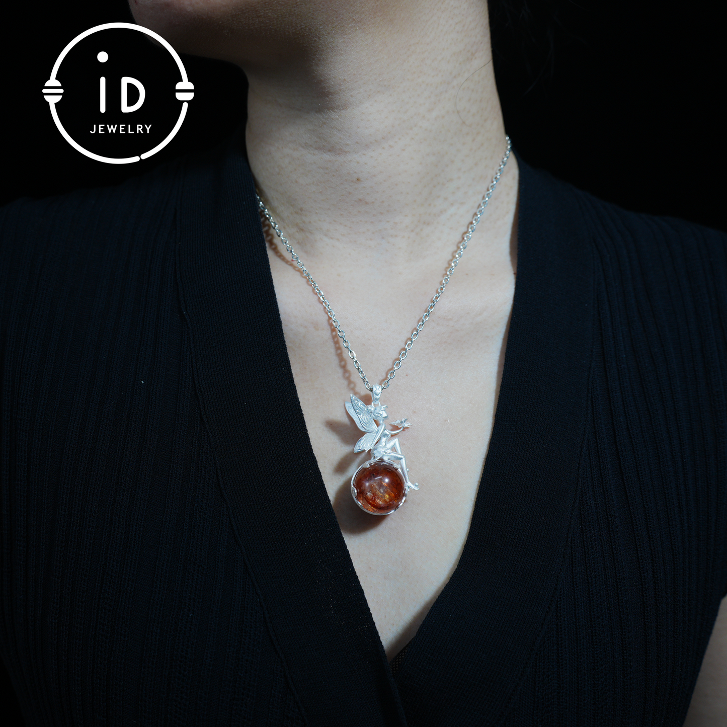 Fairy Pendant Necklace in 925 Sterling Silver with Moss Quartz | Handmade Fantasy Jewelry with Nature Spirit Elf Design | Mystical Keepsake Gift for Adults