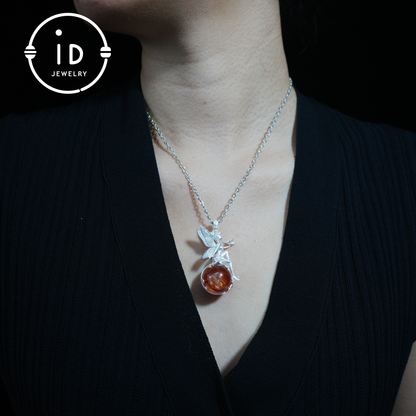 Fairy Pendant Necklace in 925 Sterling Silver with Moss Quartz | Handmade Fantasy Jewelry with Nature Spirit Elf Design | Mystical Keepsake Gift for Adults