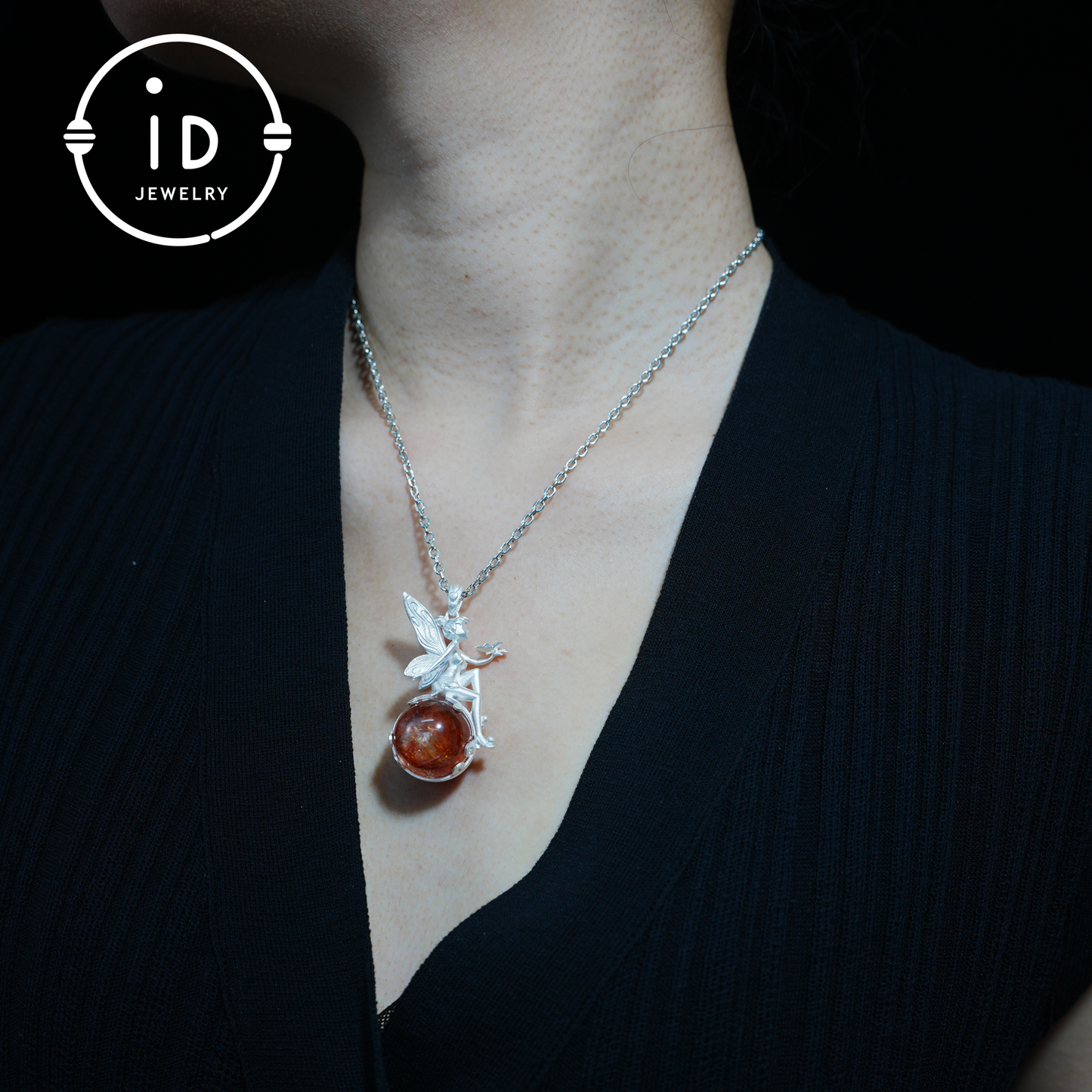 Fairy Pendant Necklace in 925 Sterling Silver with Moss Quartz | Handmade Fantasy Jewelry with Nature Spirit Elf Design | Mystical Keepsake Gift for Adults