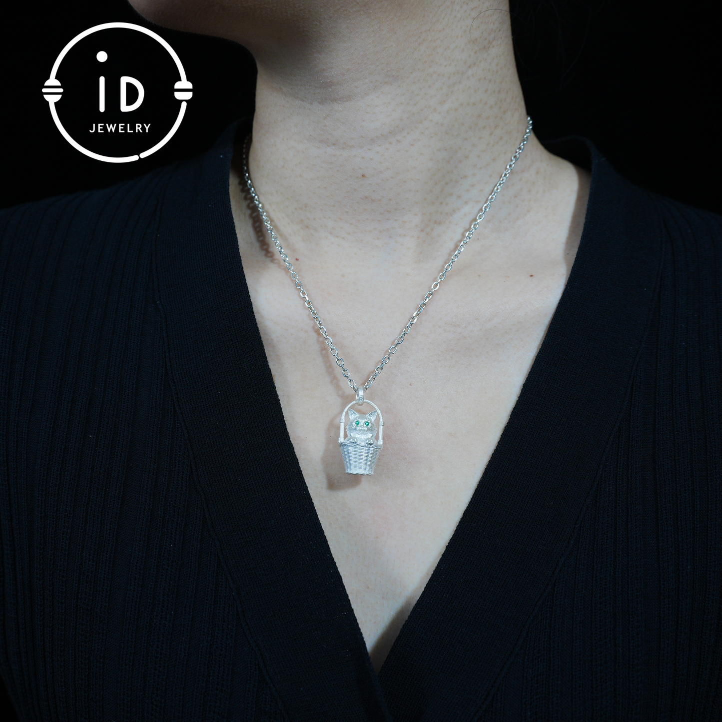 Handcrafted 925 Silver Kitten Pendant Necklace | Green-Eyed Cat Guardian | Lucky & Comfort Talisman Jewelry | Gift for Cat Lovers