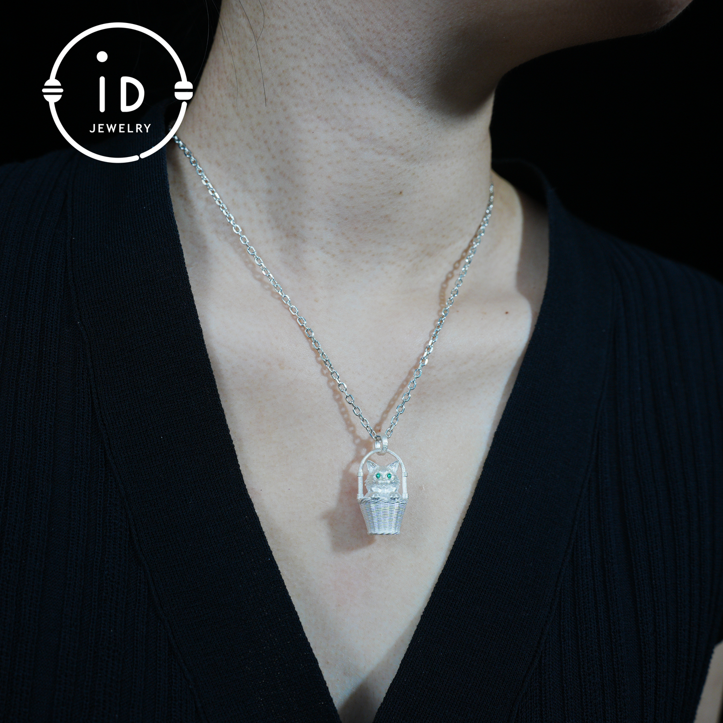 Handcrafted 925 Silver Kitten Pendant Necklace | Green-Eyed Cat Guardian | Lucky & Comfort Talisman Jewelry | Gift for Cat Lovers