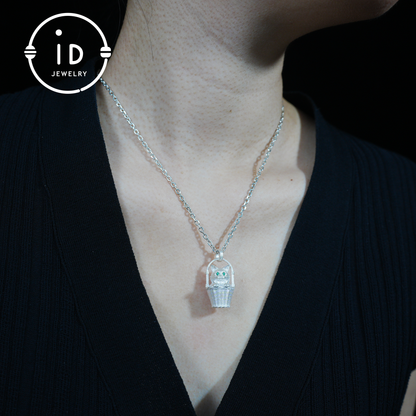 Handcrafted 925 Silver Kitten Pendant Necklace | Green-Eyed Cat Guardian | Lucky & Comfort Talisman Jewelry | Gift for Cat Lovers