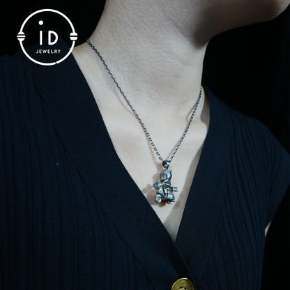 Mystical Night Rider Pendant with Labradorite Light, Handmade Talisman Necklace, Fantasy Jewelry for Inner Journey Seekers