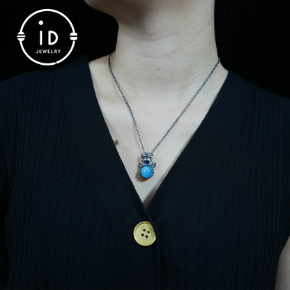 Fox Totem Pendant with Aquamarine, Fantasy Animal Amulet Necklace, Handcrafted Spirit Jewelry, Twin Guardian Design