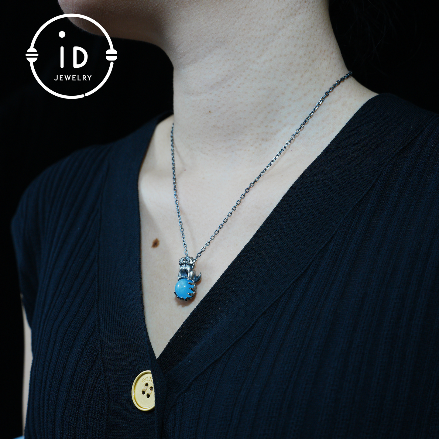 Fox Totem Pendant with Aquamarine, Fantasy Animal Amulet Necklace, Handcrafted Spirit Jewelry, Twin Guardian Design