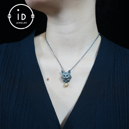 Mystic Cat Pendant with Bell, Emotional Protection Talisman, Handcrafted Animal Jewelry, Fantasy Totem Gift for Empaths and Dreamers