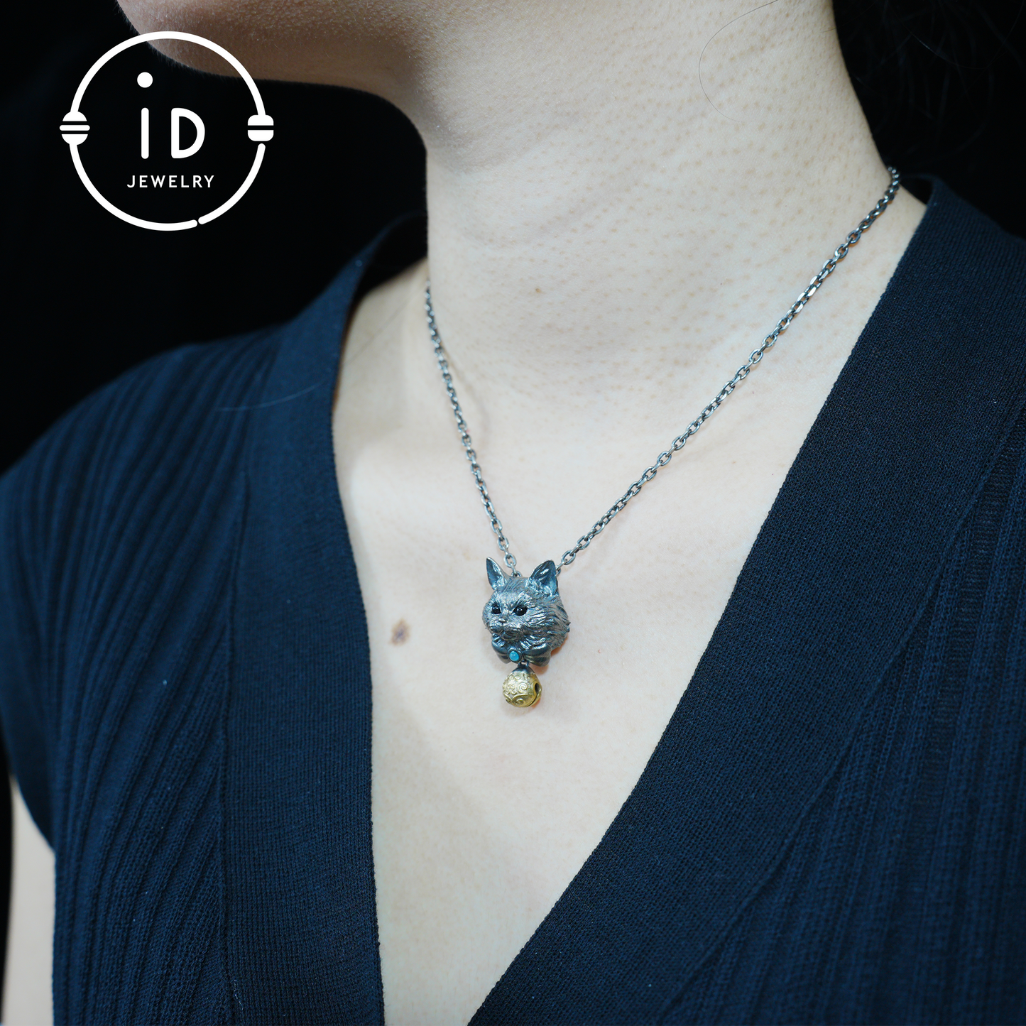 Mystic Cat Pendant with Bell, Emotional Protection Talisman, Handcrafted Animal Jewelry, Fantasy Totem Gift for Empaths and Dreamers