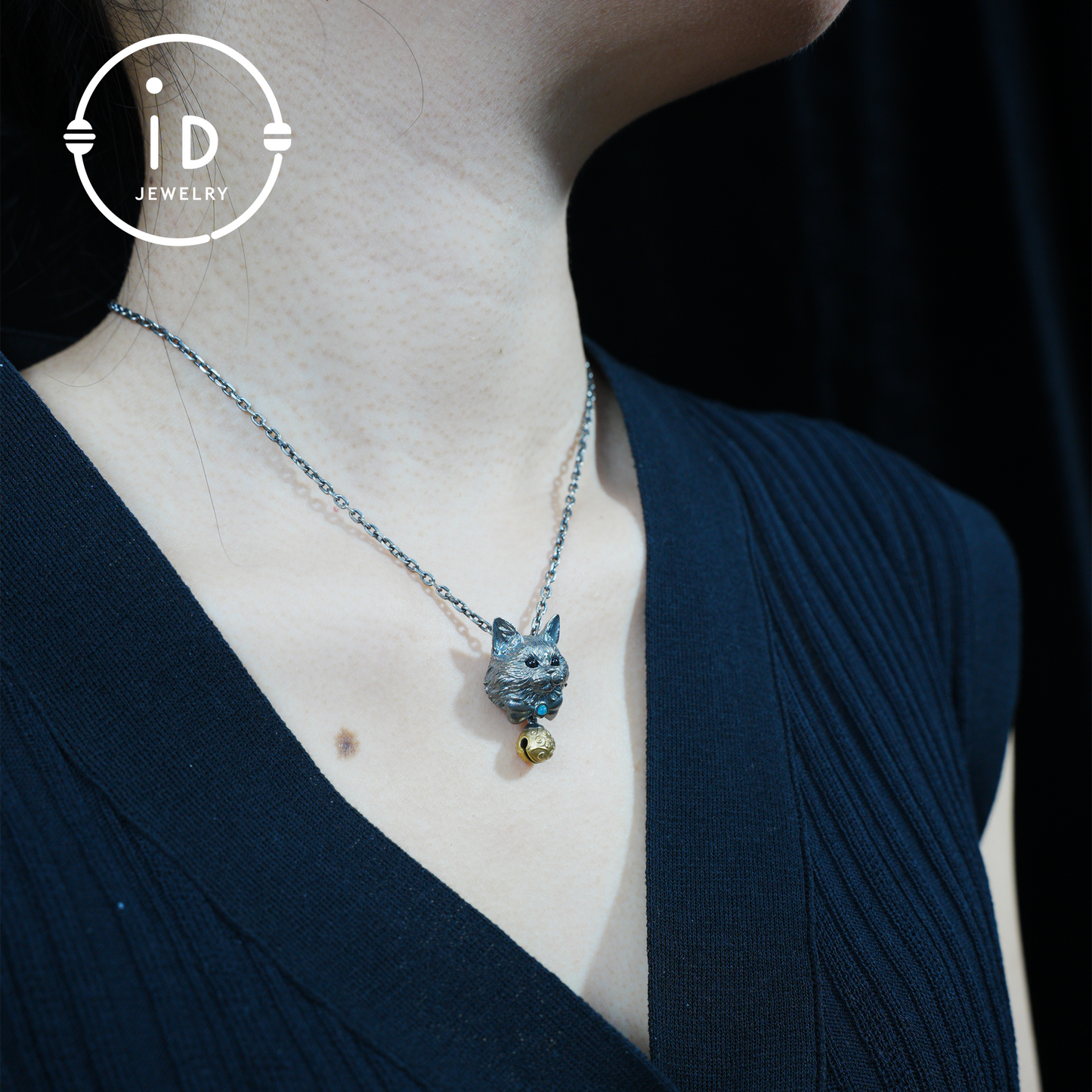 Mystic Cat Pendant with Bell, Emotional Protection Talisman, Handcrafted Animal Jewelry, Fantasy Totem Gift for Empaths and Dreamers