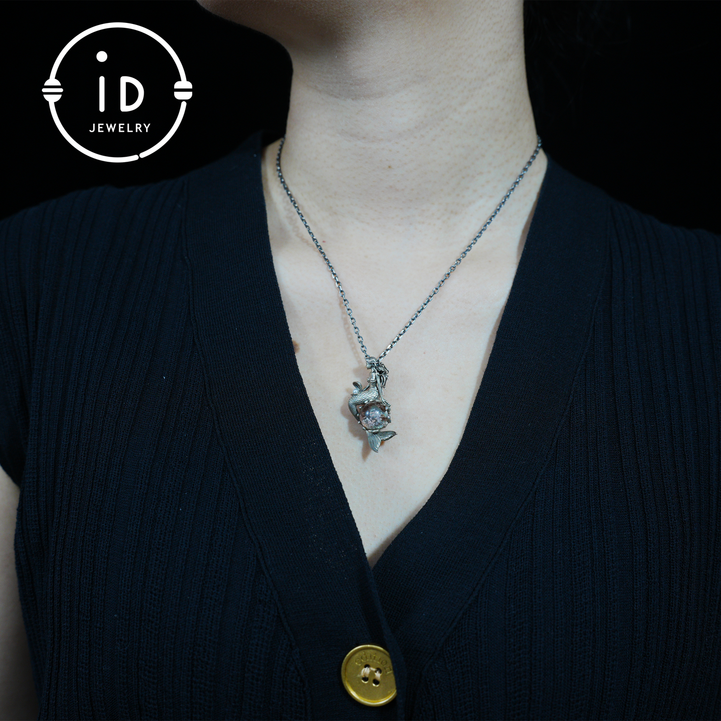 Mermaid Wish Talisman Pendant with Ghost Stone and Pearl, Fantasy Ocean Jewelry, Handcrafted Mythical Sea Spirit Amulet Necklace