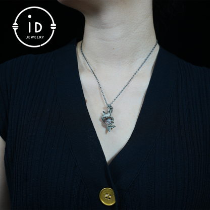 Mermaid Wish Talisman Pendant with Ghost Stone and Pearl, Fantasy Ocean Jewelry, Handcrafted Mythical Sea Spirit Amulet Necklace