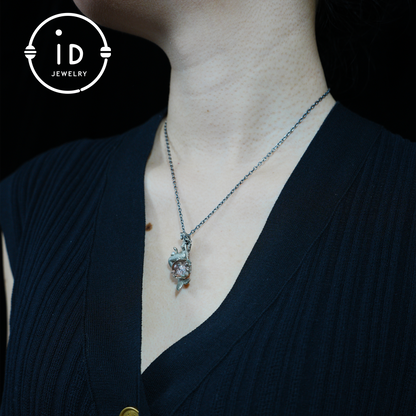 Mermaid Wish Talisman Pendant with Ghost Stone and Pearl, Fantasy Ocean Jewelry, Handcrafted Mythical Sea Spirit Amulet Necklace