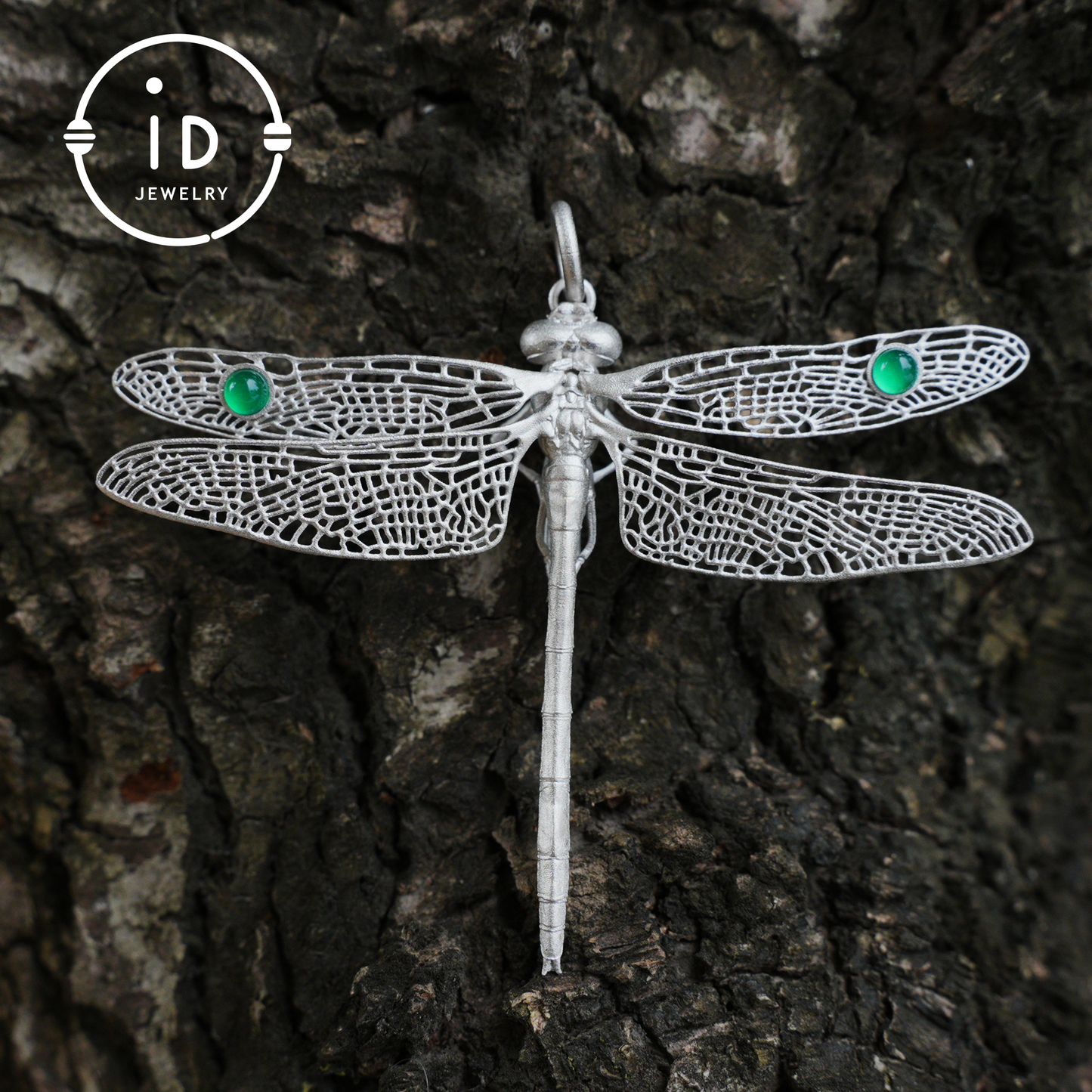 Green Onyx Dragonfly Pendant in 925 Sterling Silver, Fairytale Style Handmade Nature Talisman Necklace, Gift for Nature Lovers