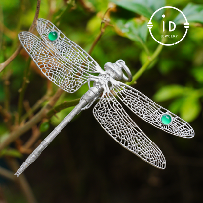 Green Onyx Dragonfly Pendant in 925 Sterling Silver, Fairytale Style Handmade Nature Talisman Necklace, Gift for Nature Lovers