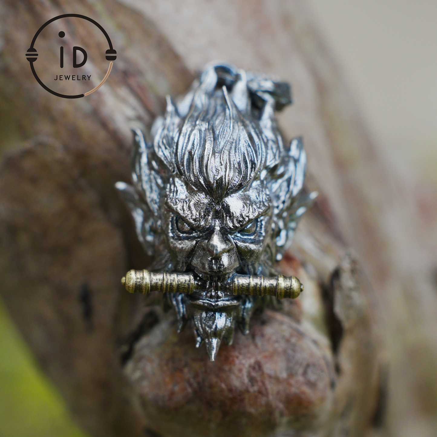 Gothic Ring Necklace Set in 925 Silver with Totem Face and Sword, Oxidized Silver Jewelry for Men, Gift for Christmas