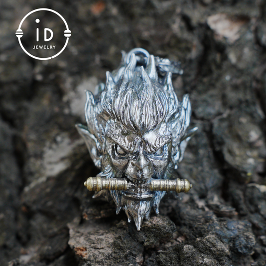 Gothic Ring Necklace Set in 925 Silver with Totem Face and Sword, Oxidized Silver Jewelry for Men, Gift for Christmas