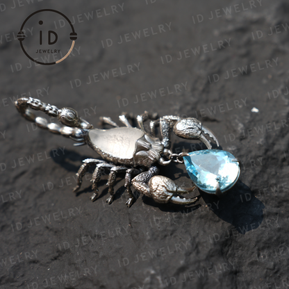 Stellar Scorpion Necklace, 925 Silver Blue Topaz Pendant, Spiritual Talisman Scorpion Jewelry, Gift for Her, Astrology Zodiac Jewelry