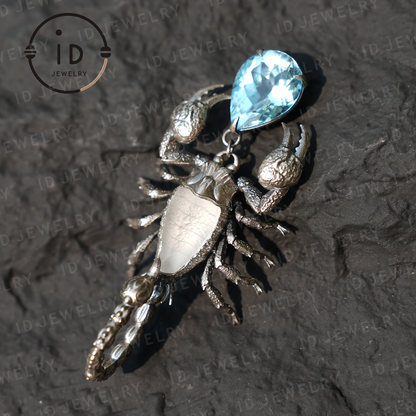 Stellar Scorpion Necklace, 925 Silver Blue Topaz Pendant, Spiritual Talisman Scorpion Jewelry, Gift for Her, Astrology Zodiac Jewelry