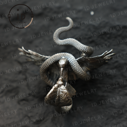 Serpent Griffin Pendant Necklace | 925 Silver Totem Amulet | Mythic Beast Jewelry for Power and Protection | Gothic Fantasy Gift Idea