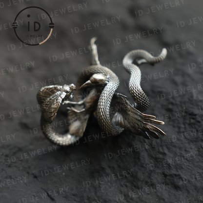 Serpent Griffin Pendant Necklace | 925 Silver Totem Amulet | Mythic Beast Jewelry for Power and Protection | Gothic Fantasy Gift Idea
