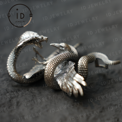 Serpent Griffin Pendant Necklace | 925 Silver Totem Amulet | Mythic Beast Jewelry for Power and Protection | Gothic Fantasy Gift Idea