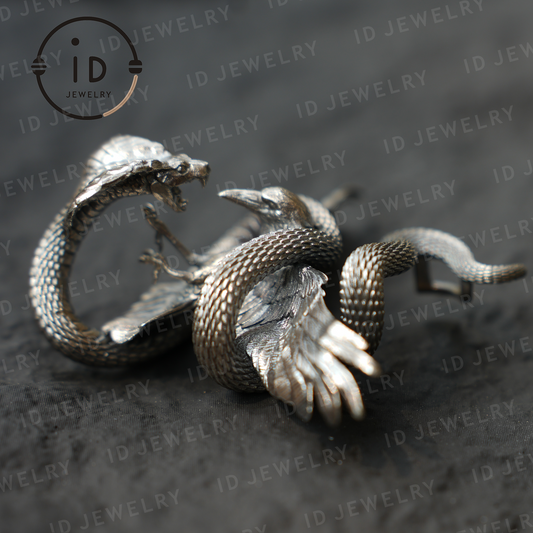 Serpent Griffin Pendant Necklace | 925 Silver Totem Amulet | Mythic Beast Jewelry for Power and Protection | Gothic Fantasy Gift Idea