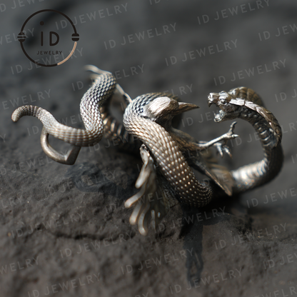 Serpent Griffin Pendant Necklace | 925 Silver Totem Amulet | Mythic Beast Jewelry for Power and Protection | Gothic Fantasy Gift Idea