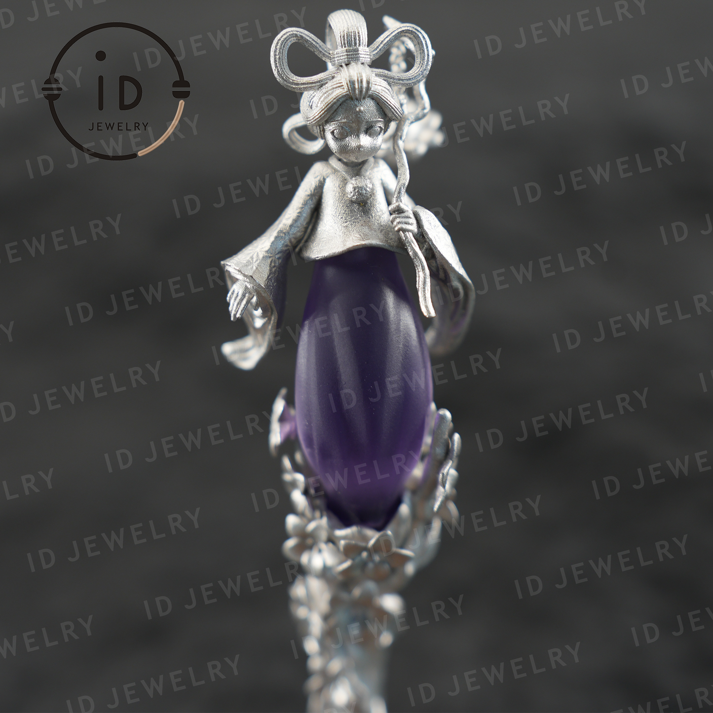 Oriental Flower Hair Stick – Handmade Amethyst Hairpin Inspired by Chinese Fairy Tales