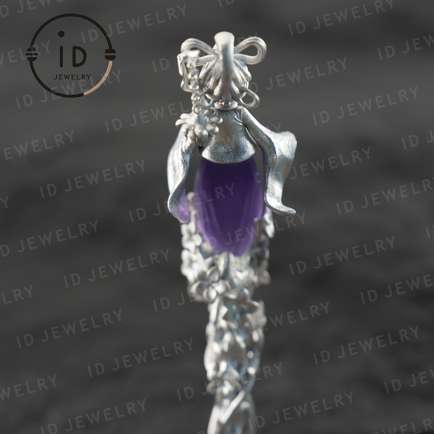 Oriental Flower Hair Stick – Handmade Amethyst Hairpin Inspired by Chinese Fairy Tales