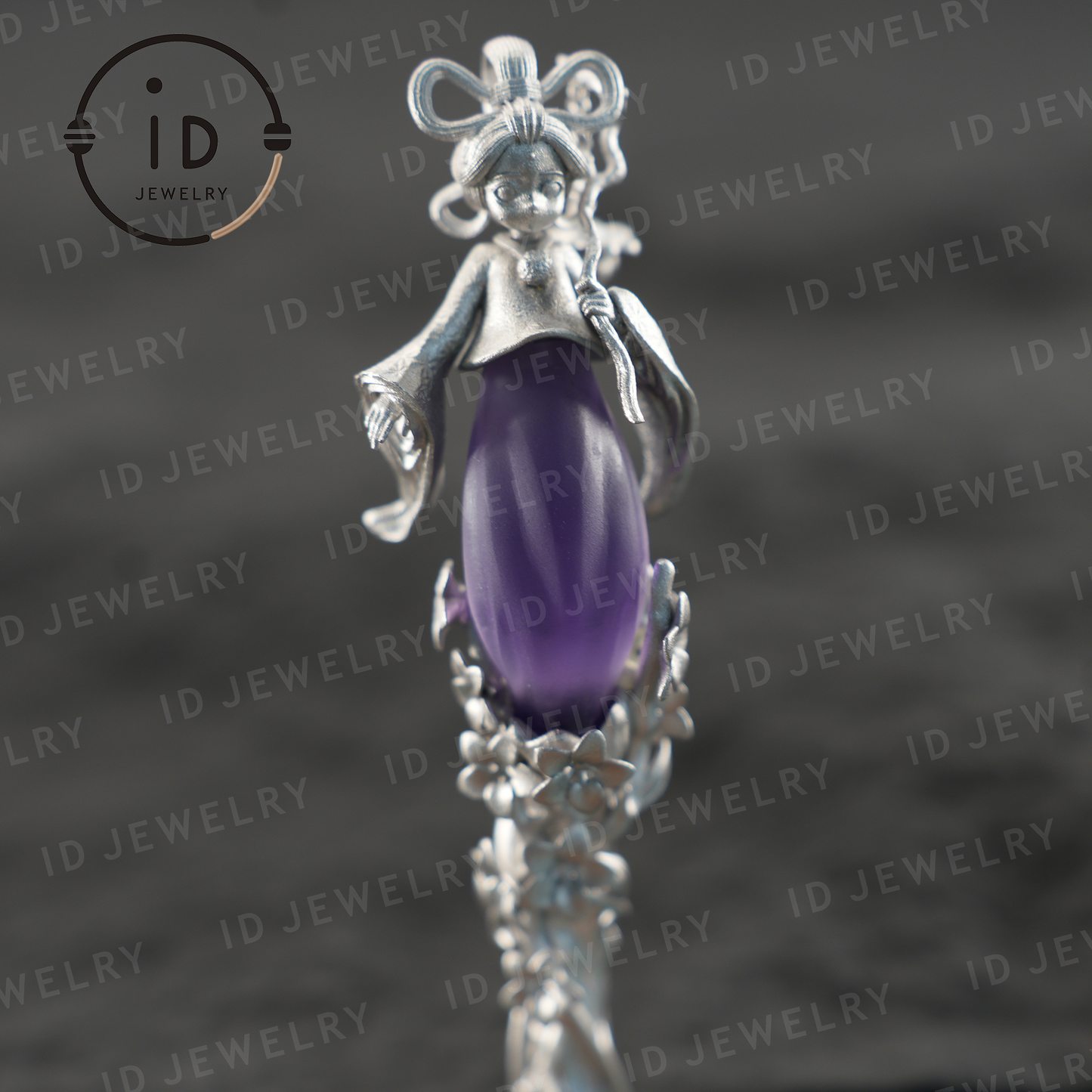 Oriental Flower Hair Stick – Handmade Amethyst Hairpin Inspired by Chinese Fairy Tales