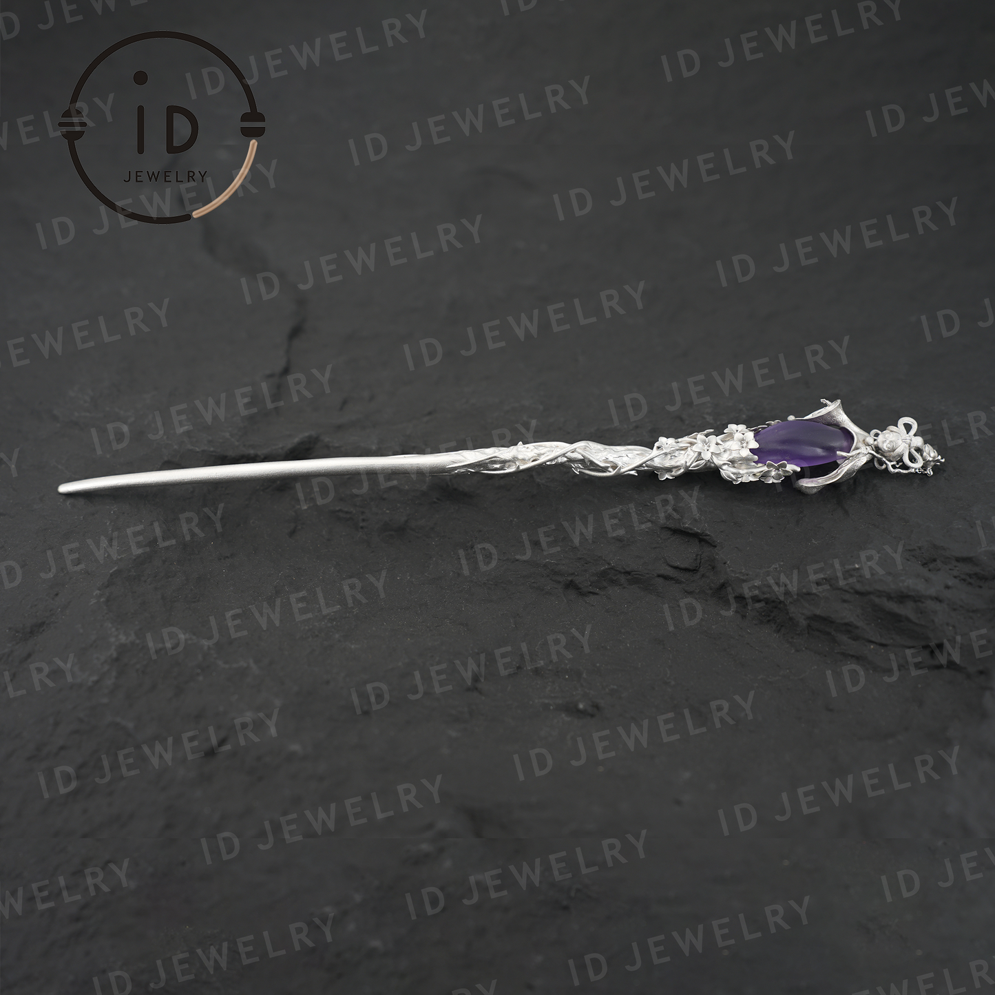 Oriental Flower Hair Stick – Handmade Amethyst Hairpin Inspired by Chinese Fairy Tales