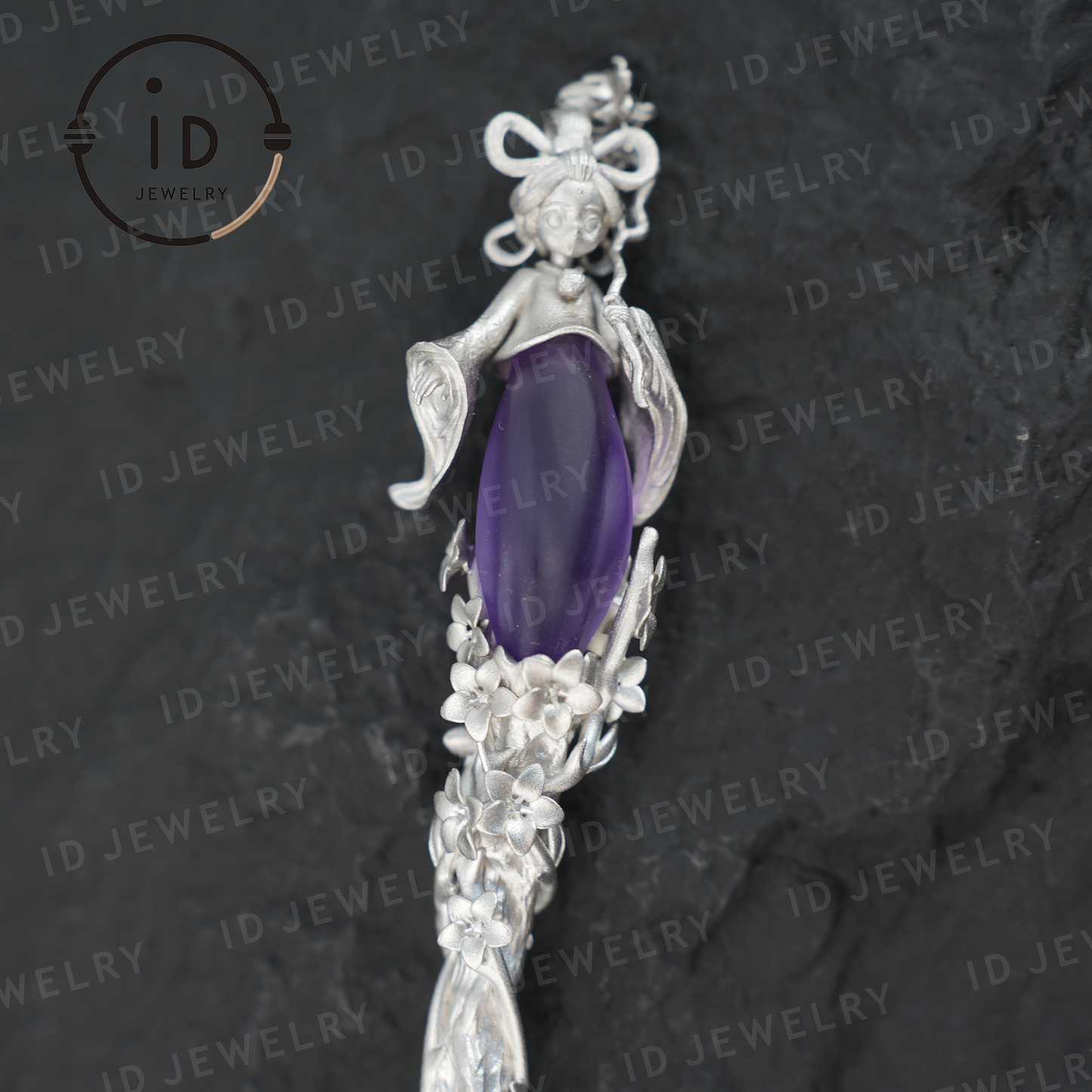 Oriental Flower Hair Stick – Handmade Amethyst Hairpin Inspired by Chinese Fairy Tales