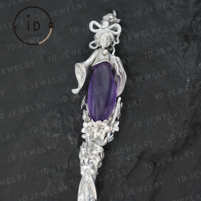 Oriental Flower Hair Stick – Handmade Amethyst Hairpin Inspired by Chinese Fairy Tales