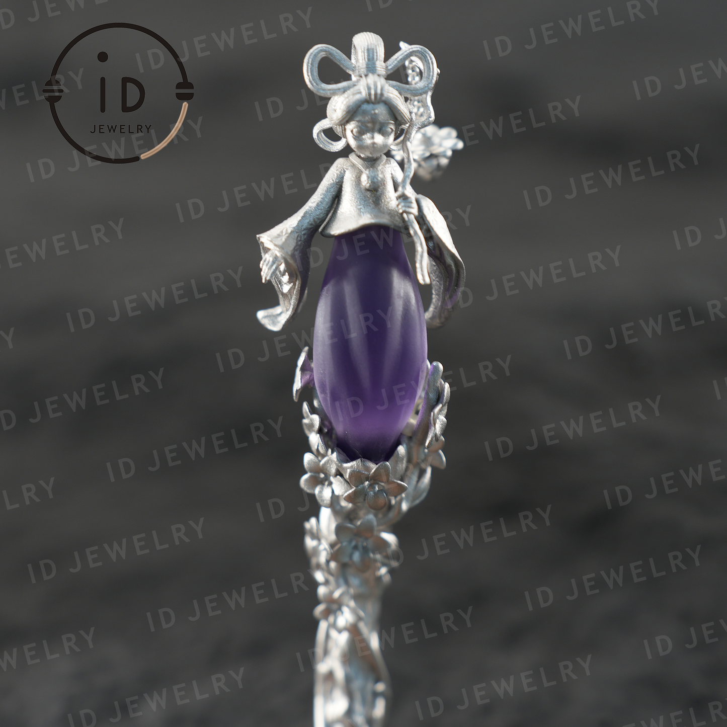 Oriental Flower Hair Stick – Handmade Amethyst Hairpin Inspired by Chinese Fairy Tales