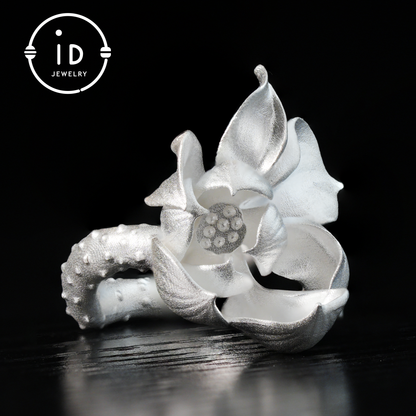 Lotus Ring in 925 Sterling Silver, Handmade Blossom Ring in Zen Style, Botanical Jewelry Gift for Her, Symbol of Inner Peace