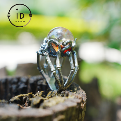 Gothic Spider Skull Ring, Handcrafted Dark Fantasy Jewelry, Occult Protection Charm for Witchcore Style