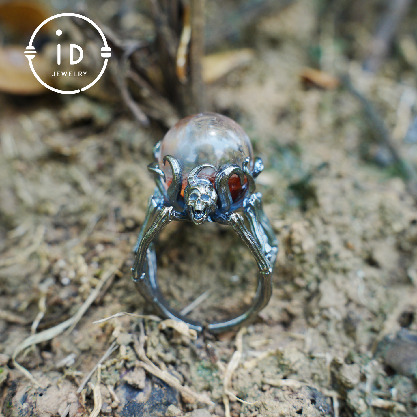 Gothic Spider Skull Ring, Handcrafted Dark Fantasy Jewelry, Occult Protection Charm for Witchcore Style