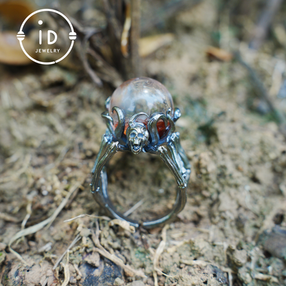 Gothic Spider Skull Ring, Handcrafted Dark Fantasy Jewelry, Occult Protection Charm for Witchcore Style